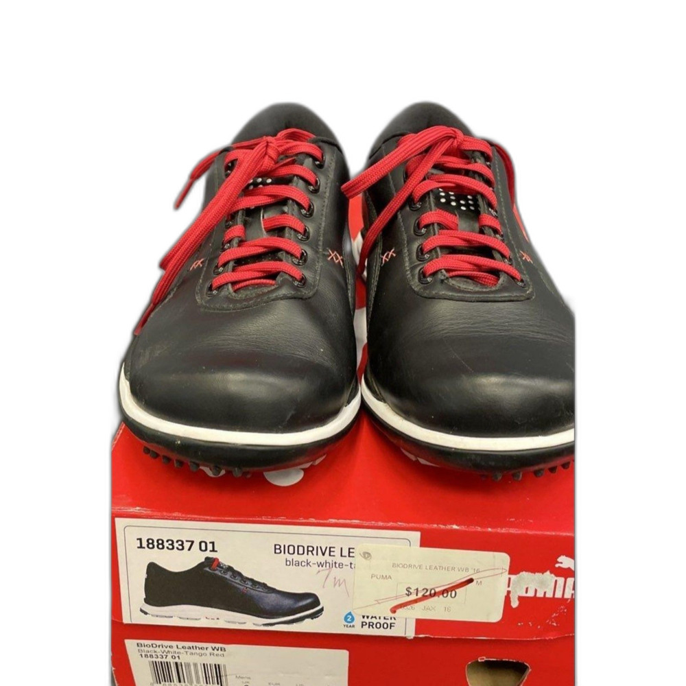 NEW -Puma Size 7 Bio Drive Leather Shoes Black/White Tango Red
